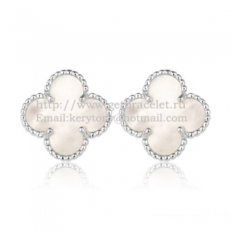 Van Cleef & Arpels Sweet Alhambra Earrings 15mm White Gold With White Mother Of Pearl