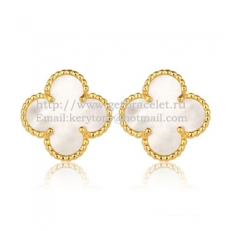 Van Cleef & Arpels Sweet Alhambra Earrings 15mm Yellow Gold With White Mother Of Pearl