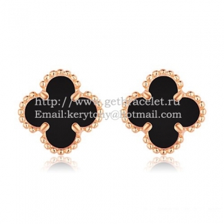 Van Cleef & Arpels Sweet Alhambra Earrings 9mm Pink Gold With Black Onyx Mother Of Pearl