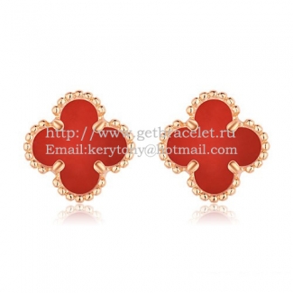 Van Cleef & Arpels Sweet Alhambra Earrings 9mm Pink Gold With Carnelian Mother Of Pearl