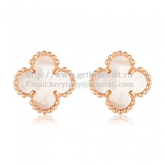 Van Cleef & Arpels Sweet Alhambra Earrings 9mm Pink Gold With White Mother Of Pearl