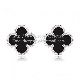 Van Cleef & Arpels Sweet Alhambra Earrings 9mm White Gold With Black Onyx Mother Of Pearl