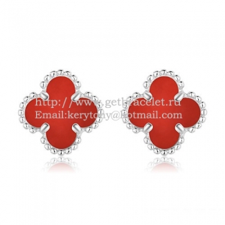 Van Cleef & Arpels Sweet Alhambra Earrings 9mm White Gold With Carnelian Mother Of Pearl