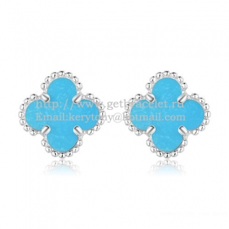 Van Cleef & Arpels Sweet Alhambra Earrings 9mm White Gold With Turquoise Mother Of Pearl