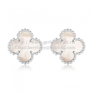 Van Cleef & Arpels Sweet Alhambra Earrings 9mm White Gold With White Mother Of Pearl