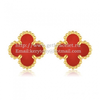 Van Cleef & Arpels Sweet Alhambra Earrings 9mm Yellow Gold With Carnelian Mother Of Pearl