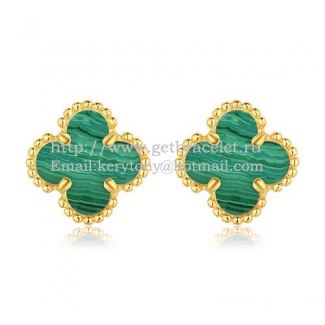 Van Cleef & Arpels Sweet Alhambra Earrings 9mm Yellow Gold With Malachite Mother Of Pearl