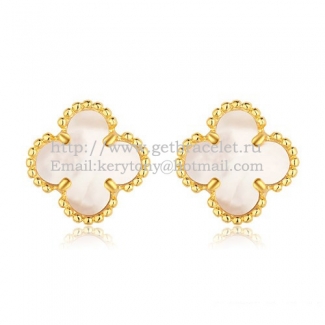 Van Cleef & Arpels Sweet Alhambra Earrings 9mm Yellow Gold With White Mother Of Pearl