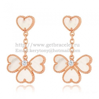 Van Cleef & Arpels Sweet Alhambra Effeuillage Earrings Pink Gold With White Mother Of Pearl