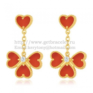 Van Cleef & Arpels Sweet Alhambra Effeuillage Earrings Yellow Gold With Carnelian Mother Of Pearl