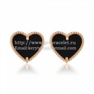 Van Cleef & Arpels Sweet Alhambra Heart Earrings Pink Gold With Black Onyx Mother Of Pearl