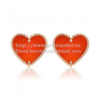 Van Cleef & Arpels Sweet Alhambra Heart Earrings Pink Gold With Carnelian Mother Of Pearl