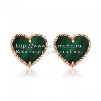 Van Cleef & Arpels Sweet Alhambra Heart Earrings Pink Gold With Malachite Mother Of Pearl