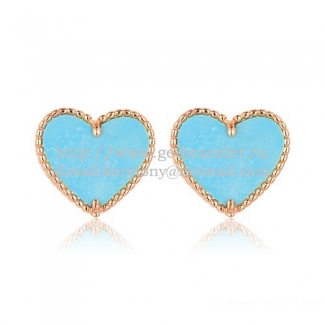 Van Cleef & Arpels Sweet Alhambra Heart Earrings Pink Gold With Turquoise Mother Of Pearl