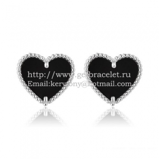 Van Cleef & Arpels Sweet Alhambra Heart Earrings White Gold With Black Onyx Mother Of Pearl