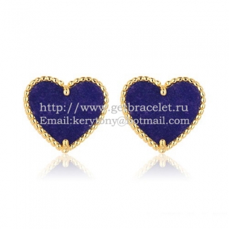 Van Cleef & Arpels Sweet Alhambra Heart Earrings Yellow Gold With Lapis Stone Mother Of Pearl