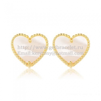 Van Cleef & Arpels Sweet Alhambra Heart Earrings Yellow Gold With White Mother Of Pearl