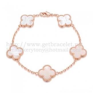 Van Cleef & Arpels Vintage Alhambra Bracelet 5 Motifs Pink Gold With White Mother Of Pearl