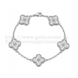 Van Cleef & Arpels Vintage Alhambra Bracelet 5 Motifs White Gold With Round Diamonds