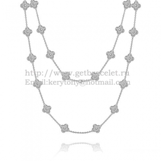 Van Cleef & Arpels Vintage Alhambra Long Necklace White Gold 20 Motifs With Pave Diamonds