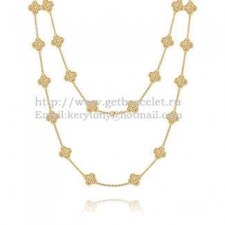 Van Cleef & Arpels Vintage Alhambra Long Necklace Yellow Gold 20 Motifs With Pave Diamonds