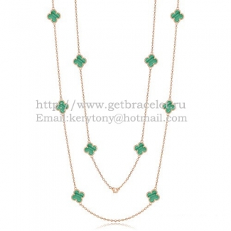 Van Cleef & Arpels Vintage Alhambra Necklace Pink Gold 10 Motifs With Malachite Mother Of Pearl