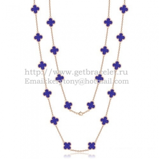 Van Cleef & Arpels Vintage Alhambra Necklace Pink Gold 20 Motifs With Lapis Stone Mother Of Pearl