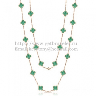 Van Cleef & Arpels Vintage Alhambra Necklace Pink Gold 20 Motifs With Malachite Mother Of Pearl