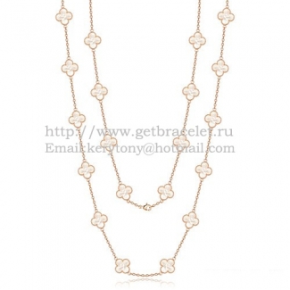 Van Cleef & Arpels Vintage Alhambra Necklace Pink Gold 20 Motifs With White Mother Of Pearl