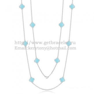 Van Cleef & Arpels Vintage Alhambra Necklace White Gold 10 Motifs With Turquoise Mother Of Pearl