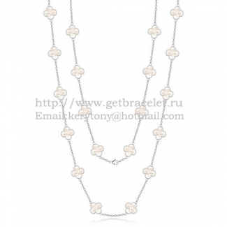 Van Cleef & Arpels Vintage Alhambra Necklace White Gold 20 Motifs With White Mother Of Pearl