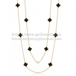 Van Cleef & Arpels Vintage Alhambra Necklace Yellow Gold 10 Motifs With Black Agate Mother Of Pearl