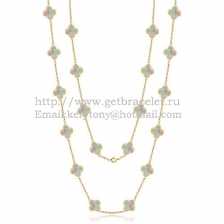 Van Cleef & Arpels Vintage Alhambra Necklace Yellow Gold 20 Motifs With Gray Mother Of Pearl