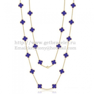 Van Cleef & Arpels Vintage Alhambra Necklace Yellow Gold 20 Motifs With Lapis Stone Mother Of Pearl