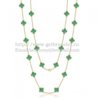 Van Cleef & Arpels Vintage Alhambra Necklace Yellow Gold 20 Motifs With Malachite Mother Of Pearl