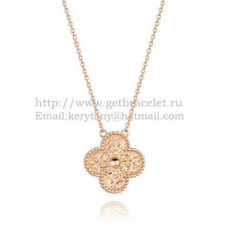 Van Cleef & Arpels Vintage Alhambra Pendant Pink Gold With Round Diamonds