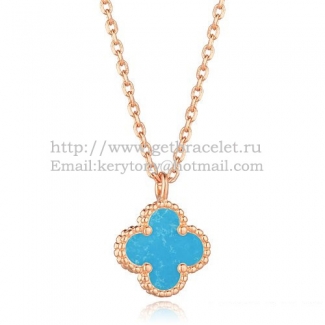 Van Cleef & Arpels Sweet Alhambra Pendant Pink Gold With Turquoise Mother Of Pearl 9mm