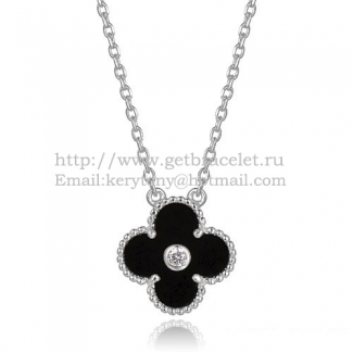 Van Cleef & Arpels Vintage Alhambra Pendant White Gold With Black Agate Mother Of Pearl Round Diamonds