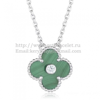 Van Cleef & Arpels Vintage Alhambra Pendant White Gold With Malachite Mother Of Pearl Round Diamonds