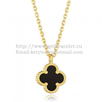 Van Cleef & Arpels Sweet Alhambra Pendant Yellow Gold With Black Agate Mother Of Pearl 9mm