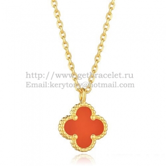 Van Cleef & Arpels Sweet Alhambra Pendant Yellow Gold With Carnelian Mother Of Pearl 9mm