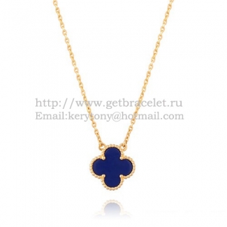 Van Cleef & Arpels Vintage Alhambra Pendant Yellow Gold With Lapis Stone Mother Of Pearl 15mm