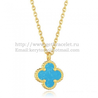 Van Cleef & Arpels Sweet Alhambra Pendant Yellow Gold With Turquoise Mother Of Pearl 9mm