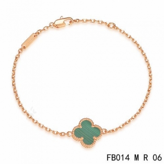 Fake Van Cleef & Arpels Sweet Alhambra Bracelet In Pink Gold With Malachite