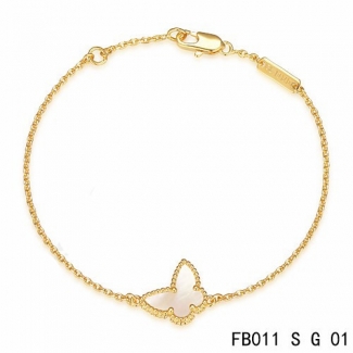 Fake Van Cleef & Arpels Sweet Alhambra Butterfly Bracelet In Yellow Gold With Mother-Of-Pearl