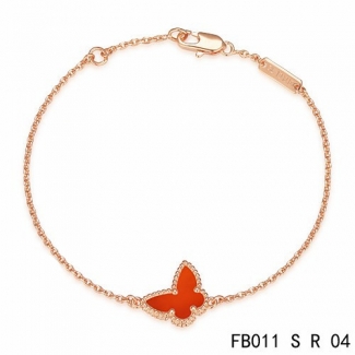 Imitation Van Cleef & Arpels Sweet Alhambra Butterfly Bracelet In Pink Gold With Carnelian