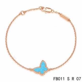 Imitation Van Cleef & Arpels Sweet Alhambra Butterfly Bracelet In Pink Gold With Turquoise