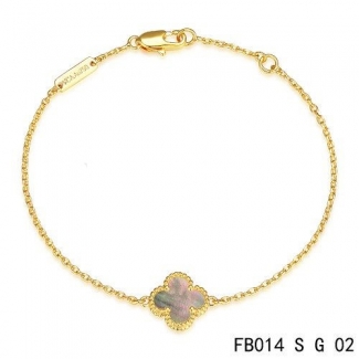 Replica Van Cleef & Arpels Sweet Alhambra Bracelet In Yellow With Gray Clover