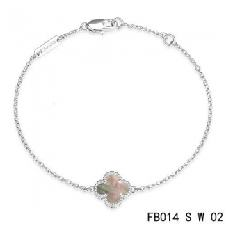 Imitation Van Cleef & Arpels Sweet Alhambra Bracelet In White With Gray Clover