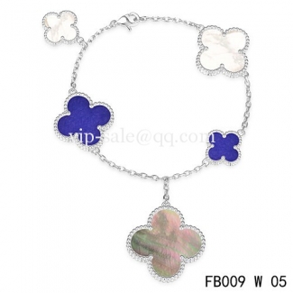 Replica Van Cleef & Arpels Magic Alhambra Bracelet In White With 5 Stone Clover